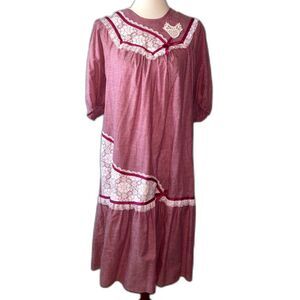 Vintage Malumi Hawaii Shortie Lace Muumuu Size 12 Cottagecore